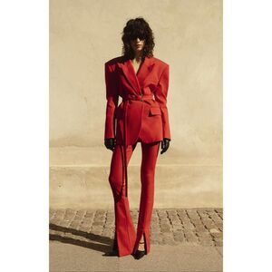 Helsa The Belted Blazer and The Cigarette Pant in Lipstick Red